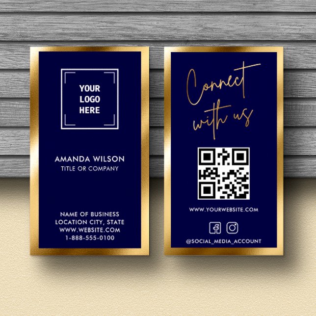 GULD NAVY Social Media QR-kodfoto, Professionell f Visitkort (Skapare uppladdad)