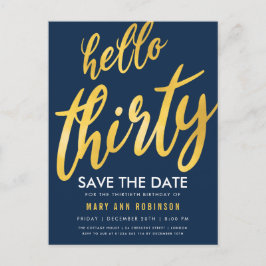 Guld Navy Spara Datum Trettio Födelsedagsfest Vykort