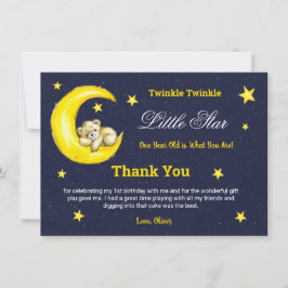 Guld Navy Twinkle Little Star 1:a födelsedagen Tack Kort
