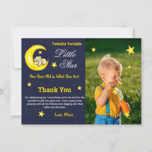 Guld Navy Twinkle Little Star 1:a födelsedagsfoto Tack Kort