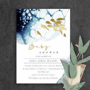 GULD NAVY UNDERVATTEN HAVS FISKBABY SHOWER INBJUDA TACK KORT