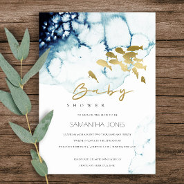 GULD NAVY UNDERVATTEN HAVS FISKBABY SHOWER INBJUDA TACK KORT