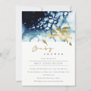 GULD NAVY UNDERVATTEN HAVS FISKBABY SHOWER INBJUDA TACK KORT