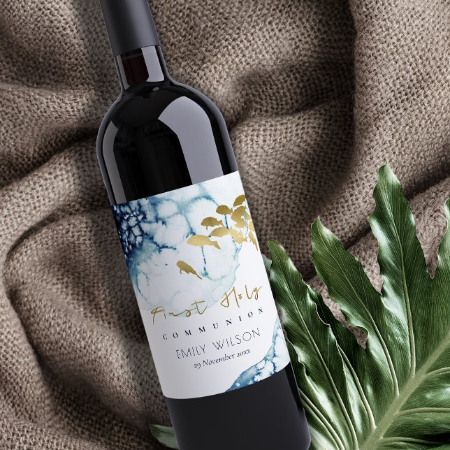 GULD NAVY UNDERVATTENHAVET FISK FÖRSTA HELIGAN GEM VINFLASKA ETIKETT (Skapare uppladdad)