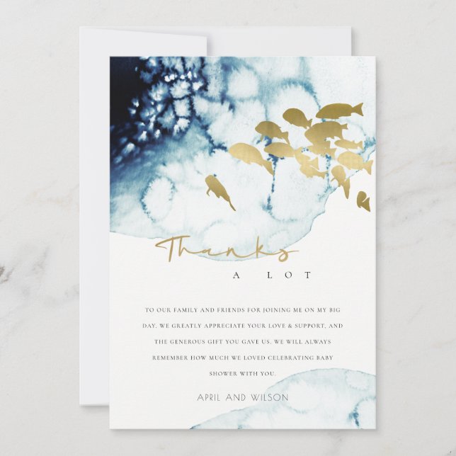 GULD NAVY UNDERVATTENHAVS FISKBABY SHOWER TACK INBJUDNINGAR (Framsida)