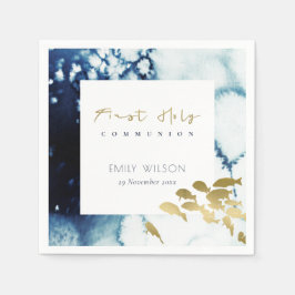 GULD NAVY UNDERVATTNET HAVS FISHFÖRSTA HELIGAN GEM PAPPERSSERVETT