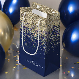 Guld Navyblå Glitter Skript Monogram Flickaktigt N