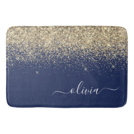 Guld Navyblå Glitter Skript Monogram Flickaktigt N Badrumsmatta