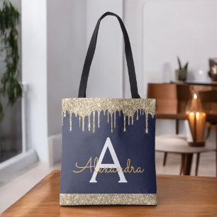 Guld Navyblå Glitter Spakle Elegant Monogram Tygkasse