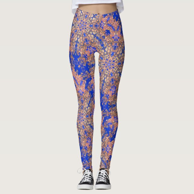 guld nebula stjärnor cosmic swirt blue leggings (Framsida)