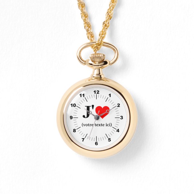 Guld Necklace Watch - Anpassningsbar I Heart Armbandsur (Framsida)