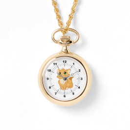 Guld Necklace Watch - Cute Cat Armbandsur