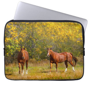 Guld- nedgånghästar laptop sleeve