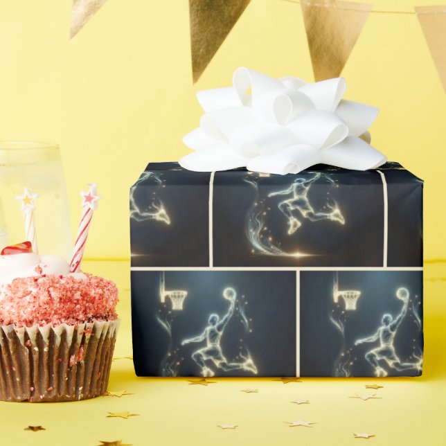 Guld Neon Basletball Player med ljusspår Presentpapper (Födelsedagsfest)