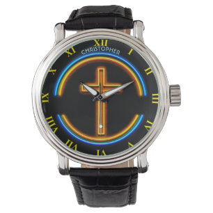 Guld- neon glödande Psychedelic kristna Jesus Armbandsur