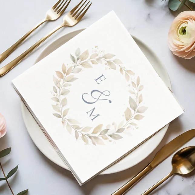 Guld Neutral Krans Monogram Bröllopsservett Pappersservett (Skapare uppladdad)