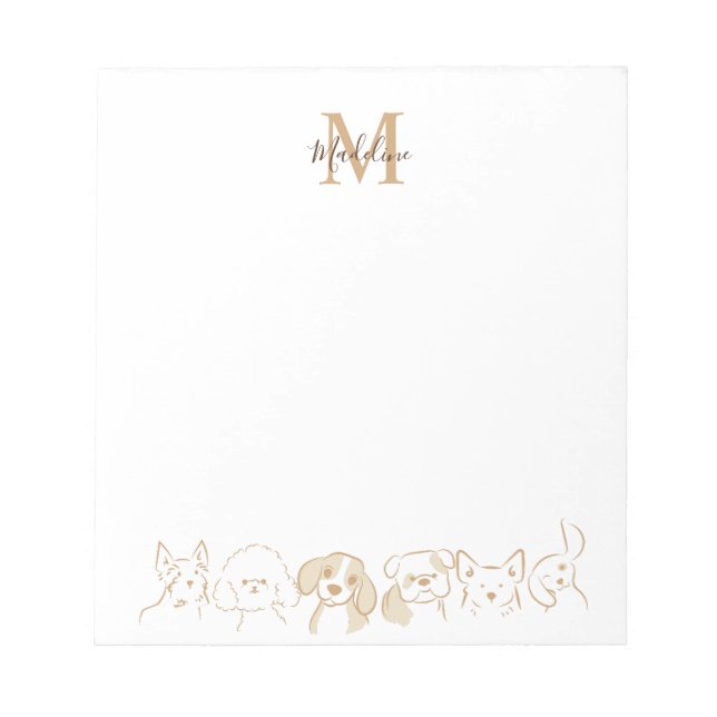 Guld Neutralt Pop Hund Elegant Monogram Anteckningsblock (Framsida)