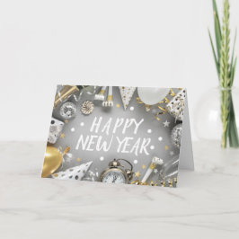 Guld New Year Party Nyårsdagen Clipart Kort