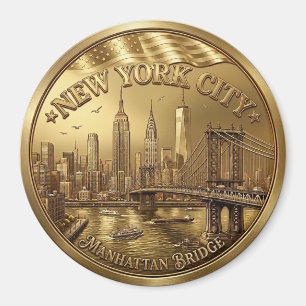 Guld New York City Manhattan Bridge Souvenir Magne Magnet