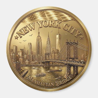 Guld New York City Manhattan Bridge Souvenir Magne Magnet