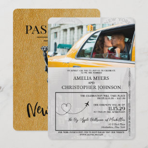 Guld New York City Pass Bröllop Inbjudningar