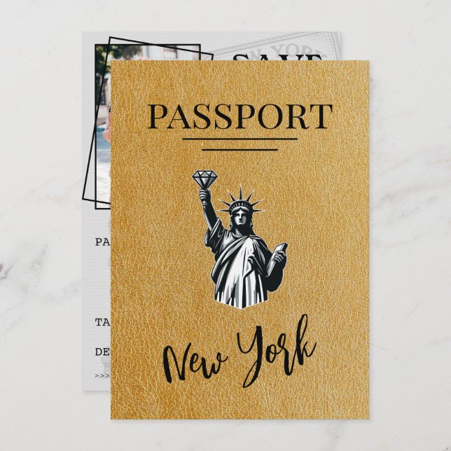Guld New York City Passport Spara datumet (Fram/baksida)