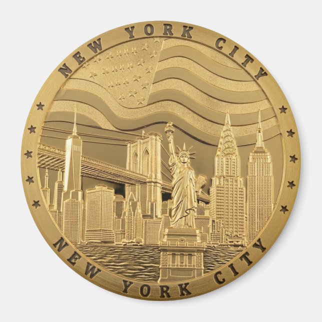 Guld New York City Souvernir Magnet (Framsidan)
