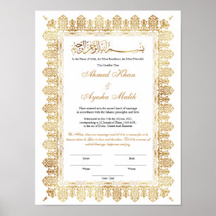 Guld Nikkah-certifikat för muslimskt islamiskt brö Poster