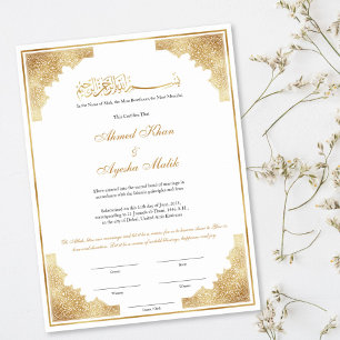 Guld Nikkah-certifikat för muslimskt islamiskt brö Poster