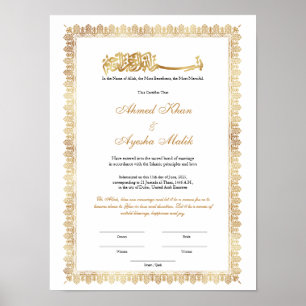 Guld-Nikkah-certifikat för muslimskt islamiskt brö Poster