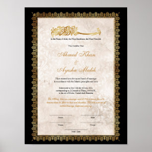 Guld Nikkah-certifikat för muslimskt islamiskt brö Poster