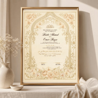 Guld Nikkah Kontrakt Digitalt Bröllopsbevis Poster