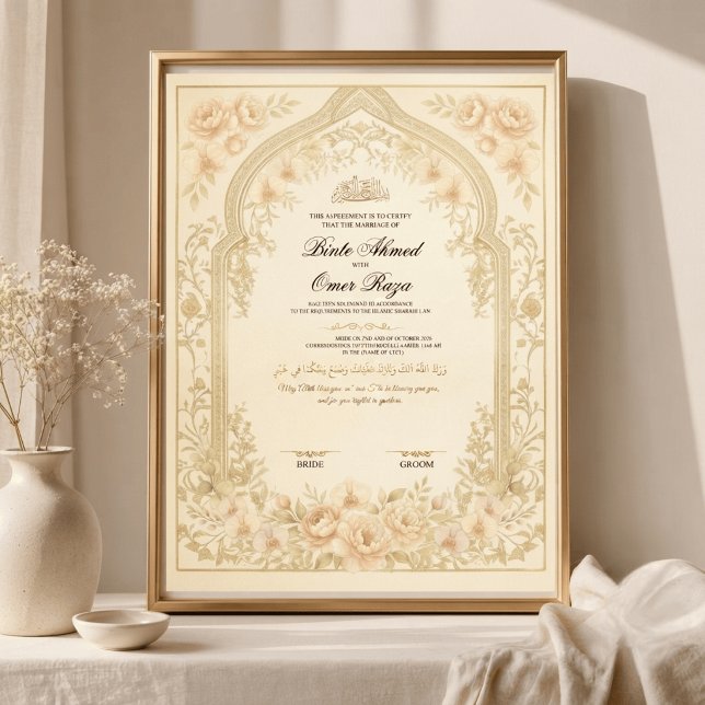 Guld Nikkah Kontrakt Digitalt Bröllopsbevis Poster (Skapare uppladdad)