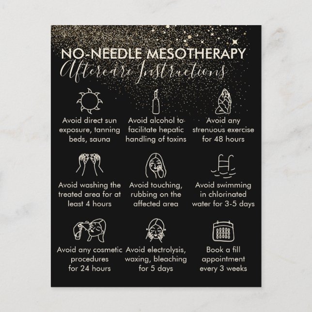 Guld No Needle Mesoterapi eftervård Budget Flygblad (Baksidan)