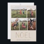 Guld NOEL Modern Photo Collage Helgdag Card | Sand Julkort<br><div class="desc">Modern och elegant,  gyllene "NOEL",  fotosamlingskort för Helgdag. Kortet har 5 foton på framsidan med många linjer för ditt anpassningsbar-meddelande,  namn och år på baksidan av kortet. Bakgrundsinformation om färg,  som visas i rosa sand,  kan anpassas.</div>