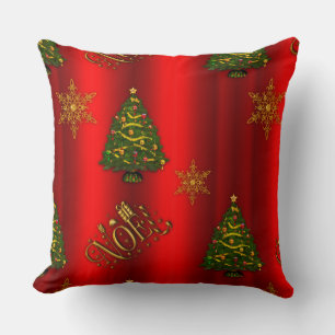 Guld Noel och Julgranar Red Kudde