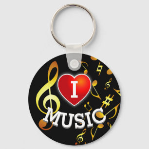 (GULD NOTES) I Kärlek (Heart) Music Nyckelring