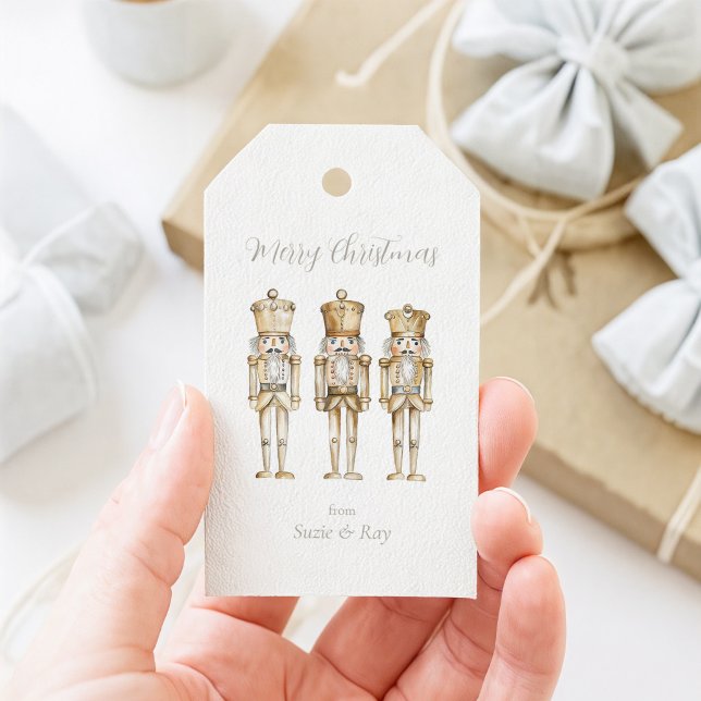 Guld nötknäppare jul presentetikett (Gold Nutcracker Christmas Gift Tag)