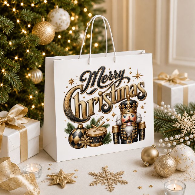 Guld nötknäppare lyx julklappspåse (Gold nutcracker luxe christmas gift bag)