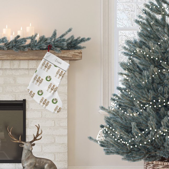 Guld nötknäppare nostalgisk  liten julstrumpa (Gold Nutcracker Christmas Stocking)