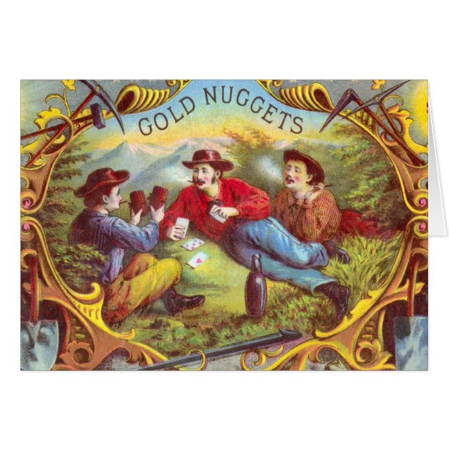Guld Nuggets Antique Cigar Label Hälsningskort (Framsidan Horizontal)