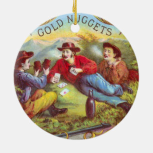 Guld Nuggets Antique Cigar Label Julgransprydnad Keramik