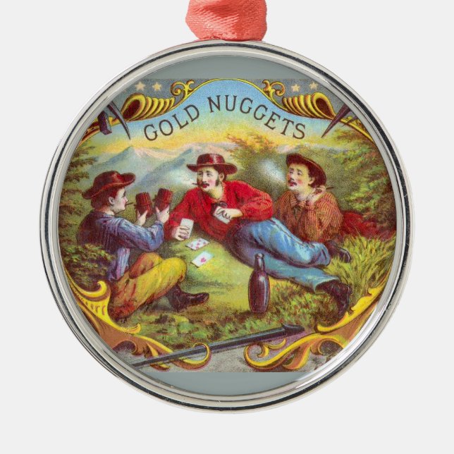 Guld Nuggets Antique Cigar Label Julgransprydnad Metall (Framsidan)