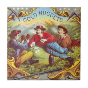 Guld Nuggets Antique Cigar Label Kakelplatta