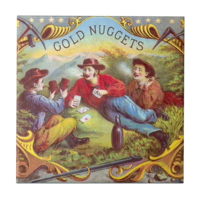 Guld Nuggets Antique Cigar Label Kakelplatta (Framsidan)
