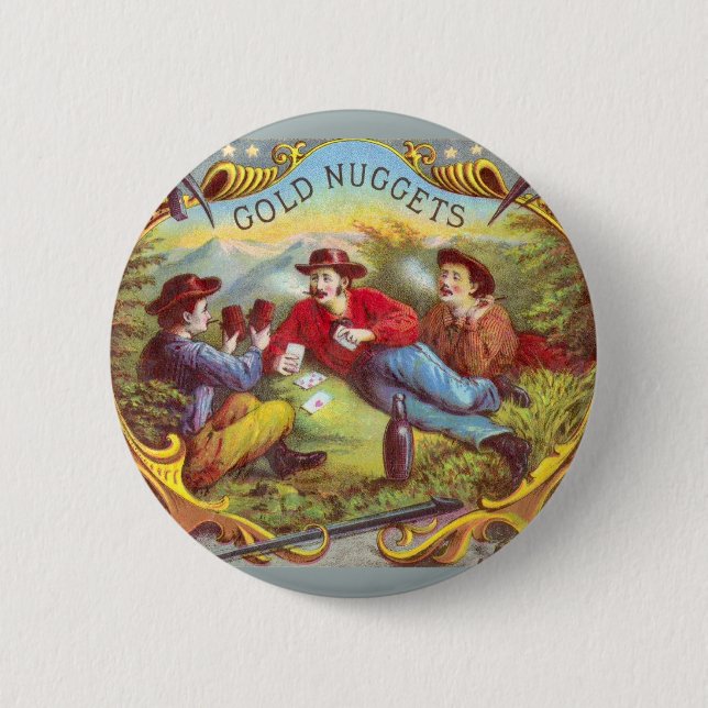 Guld Nuggets Antique Cigar Label Knapp (Framsida)