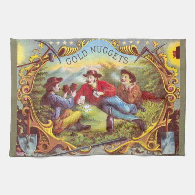 Guld Nuggets Antique Cigar Label Kökshandduk (Horisontell)