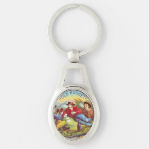 Guld Nuggets Antique Cigar Label Ovalt Silverfärgad Nyckelring