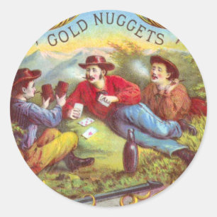 Guld Nuggets Antique Cigar Label Runt Klistermärke