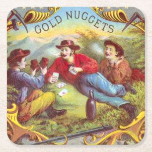 Guld Nuggets Antique Cigar Label Underlägg Papper Kvadrat